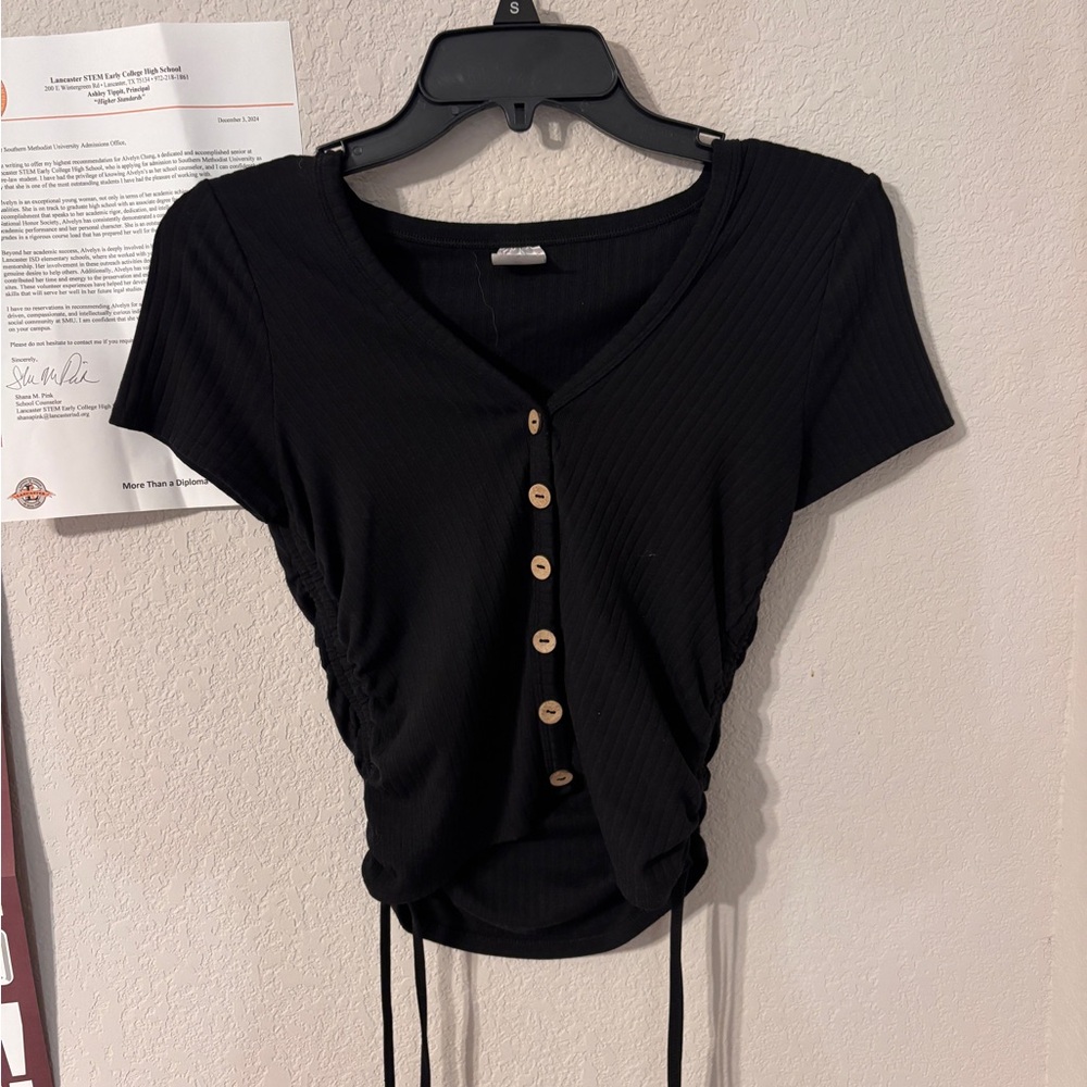 No Boundaries Black Gold Button Crop Top